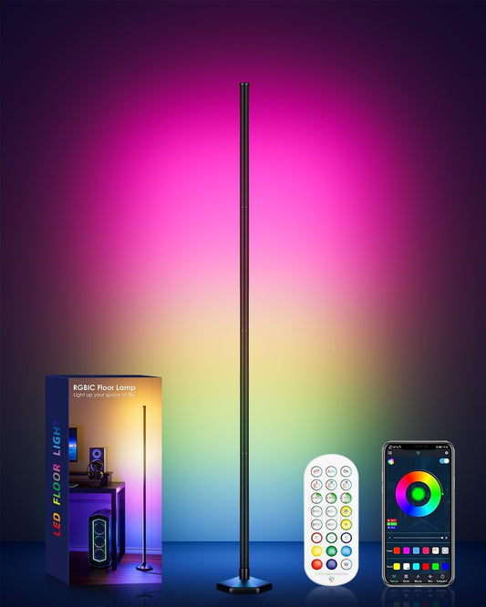 Stunning RGB Corner Floor Lamp - 65" Color Changing LED Light Bar with Music Sync, Bluetooth APP Control & 16 Million DIY Colors for Perfect Mood Lighting