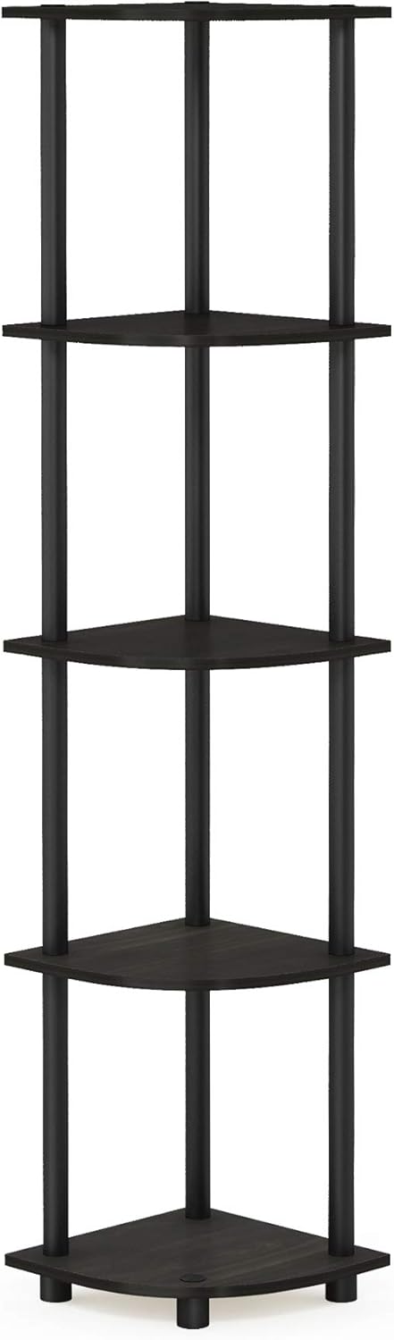 Stylish 5-Tier Corner Display Rack - Versatile Espresso/Black Shelving Unit