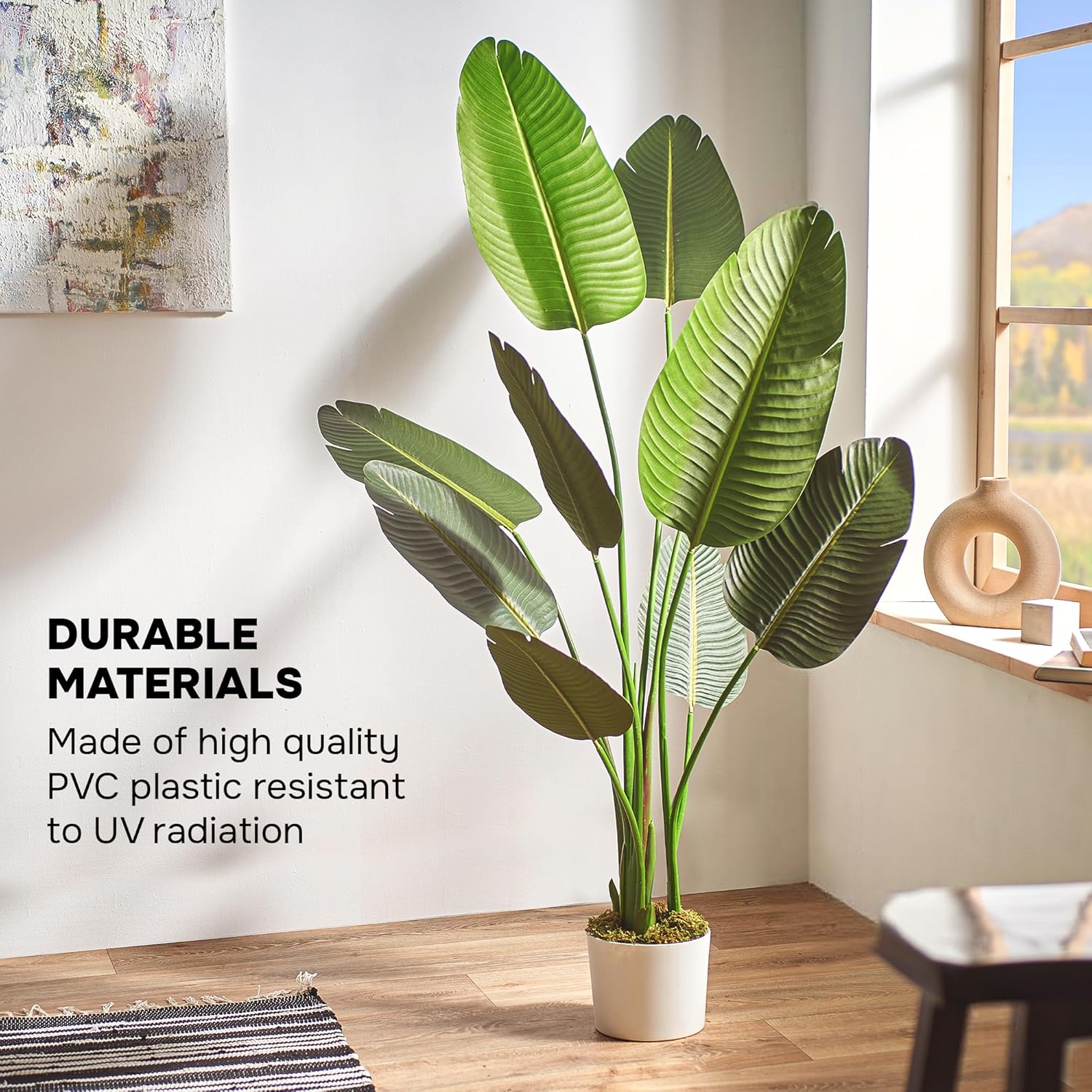 Stunning 5 FT Artificial Bird of Paradise Tree - Pre-Potted Faux Palm for Indoor & Outdoor Decor - UV Resistant Evergreen Beauty